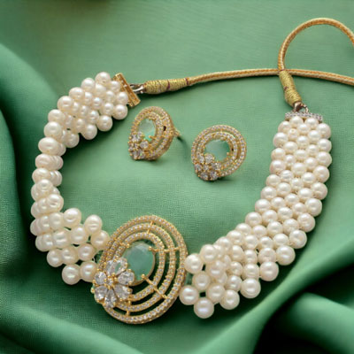 "Haarshini Pearl Choker Necklace - JPAPL-23-10 - Click here to View more details about this Product